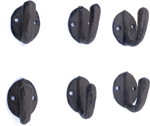 Rustic Cast Iron Coat Robe Door Hooks Set of 6